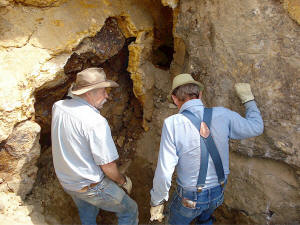 Gene and Jake discussing how to proceed digging out the veins and Angel Wing.