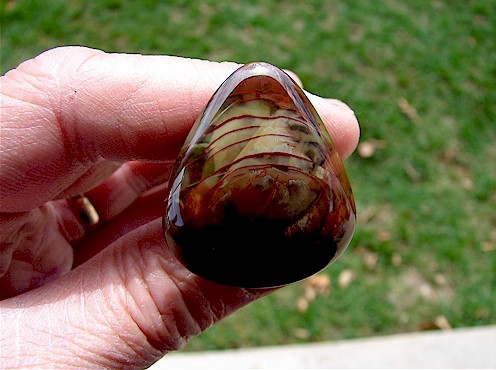 Morrisonite Cab Prize-teardrop shape with brown, red, and cream.