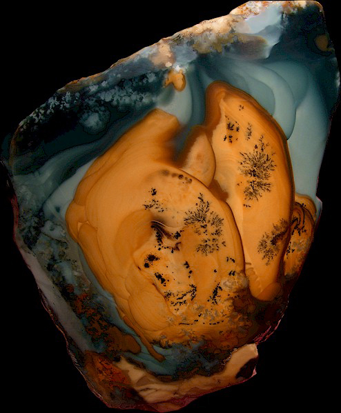 This Morrisonite is orange, black, blue, and brown